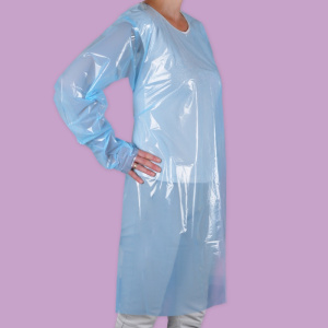 Protective polyethylene apron with long sleeves 1